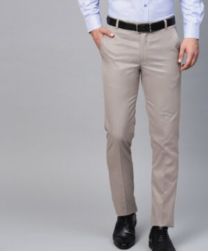 Men Grey Smart Slim Fit Solid Formal Trousers