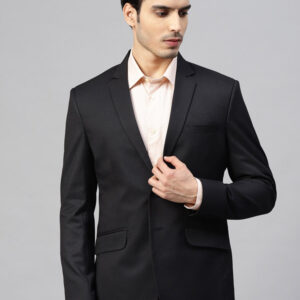 Men Black Solid Slim Fit Single-Breasted Formal Blazer