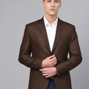 Men Brown Solid Slim Fit Single Breasted Party Blazer