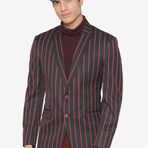Men Black & Red Striped Single-Breasted Slim Fit Formal Blazer