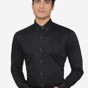 ManQ Men Black Slim Fit Solid Casual Shirt