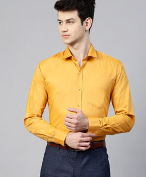 Men Yellow Slim Fit Solid Formal Shirt
