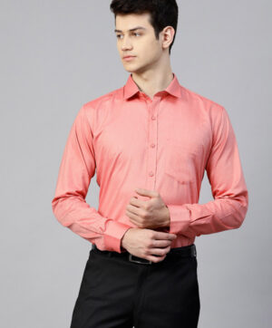 Men Peach-Coloured Slim Fit Solid Formal Shirt