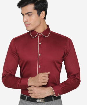 Men Maroon Slim Fit Solid Party Shirt