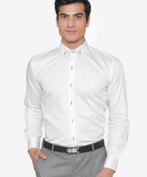 ManQ Men White Slim Fit Solid Casual Shirt