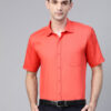 Men Coral Orange Semi-Slim Fit Solid Formal Shirt