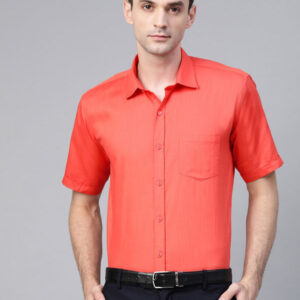 Men Coral Orange Semi-Slim Fit Solid Formal Shirt