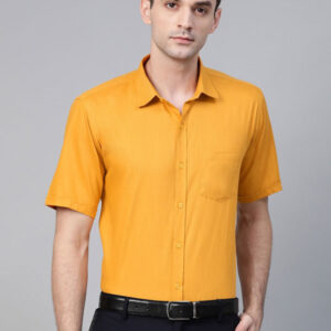 Men Mustard Yellow Semi-Slim Fit Solid Formal Shirt