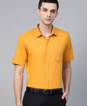 Men Mustard Yellow Semi-Slim Fit Solid Formal Shirt