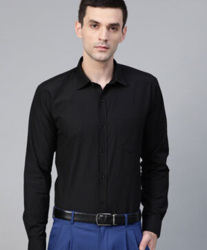 Men Black Semi-Slim Fit Solid Formal Shirt
