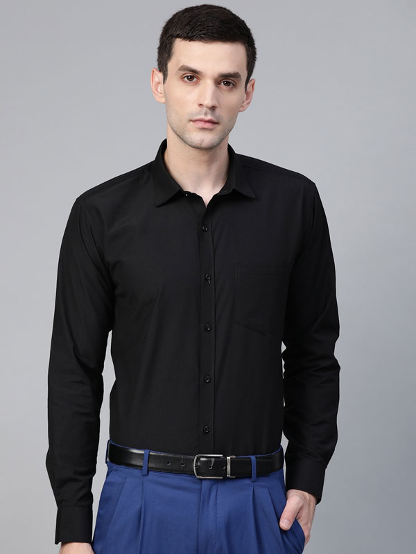 Men Black Semi-Slim Fit Solid Formal Shirt - ManQ