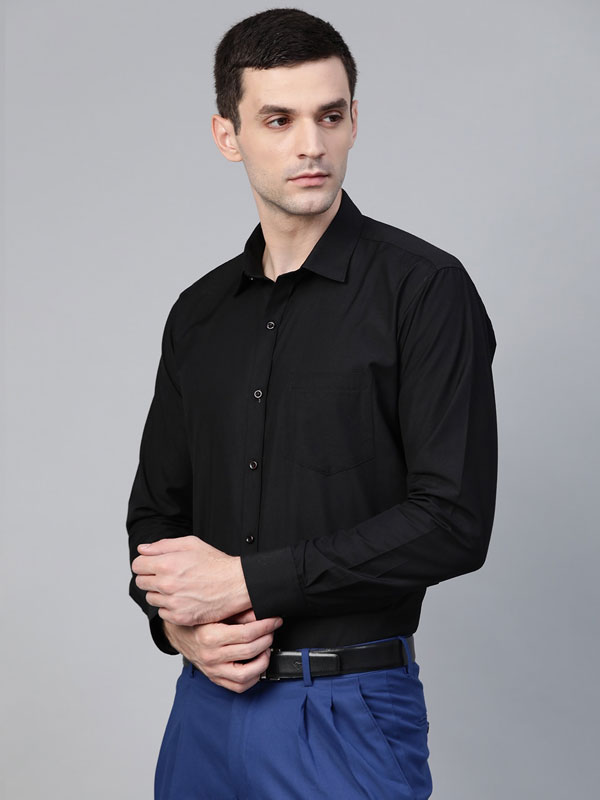 Men Black Semi-Slim Fit Solid Formal Shirt - ManQ