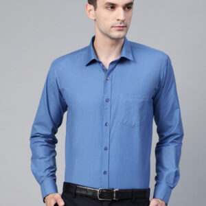 Men Blue Semi-Slim Fit Solid Formal Shirt