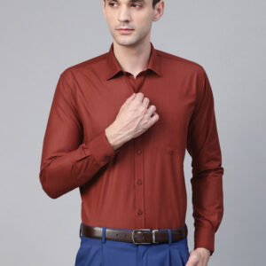 PRODUCT DETAILS Rust red solid formal shirt, has a spread collar, long sleeves, button placket, curved hem, and 1 patch pocket Size & Fit Regular Fit The model (height 6') is wearing a size 40 Material & Care Material: Polycotton Machine Wash Specifications Sleeve Length Long Sleeves Collar Spread Collar Fit Regular Fit Print or Pattern Type Solid Occasion Formal Length Regular Hemline Curved Placket Button Placket Placket Length Full Number of Pockets 1 Pocket Type Patch Cuff Button Transparency Opaque Weave Pattern Regular Surface Styling Chest Pocket Main Trend New Basics Complete The Look Add this trendy shirt from MANQ to your formal staples. You can style this rust piece with slick black jeans and leather boots for a classy date night outfit.