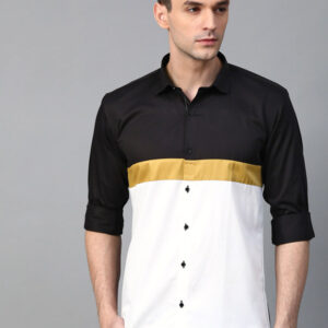 Men Black & White Slim Fit Colourblocked Casual Shirt