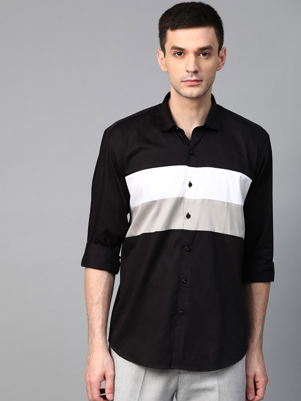 Men Black & White Slim Fit Striped Casual Shirt – ManQ