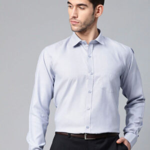 Men Navy Blue & White Regular Fit Self Design Formal Shirt