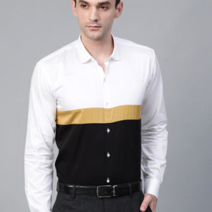 Men White & Black Slim Fit Colourblocked Partywear Shirt
