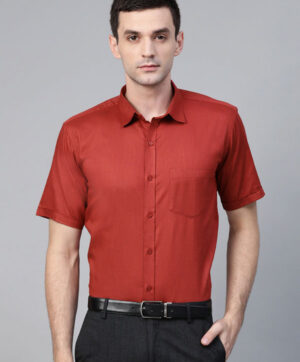 Men Rust Red Semi-Slim Fit Solid Formal Shirt