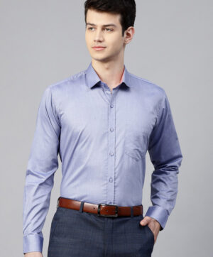 Men Blue Slim Fit Solid Formal Shirt