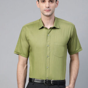 Men Olive Green Semi-Slim Fit Solid Formal Shirt