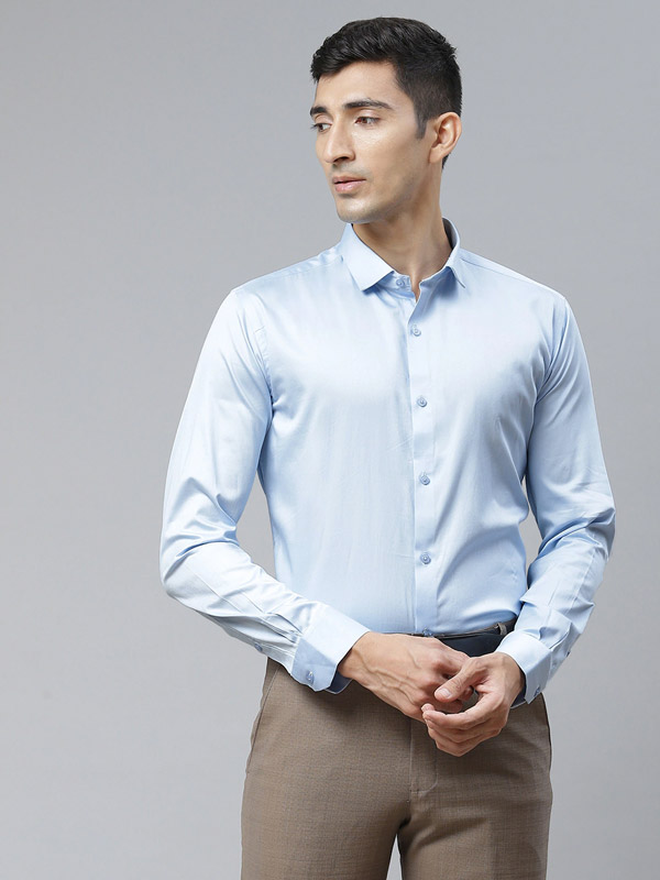 Men Blue Opaque Formal Shirt - ManQ