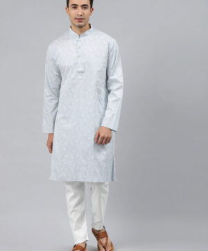 Men Grey Paisley Printed Regular Pure Cotton Kurta with Pyjamas