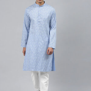Men Blue Paisley Printed Regular Pure Cotton Kurta with Pyjamas
