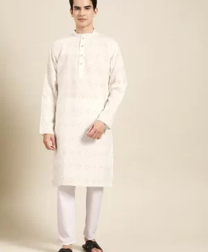 Men White Regular Pure Cotton Kurta with Pyjamas