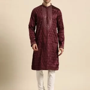 Men Ethnic Motifs Embroidered Regular Sequinned Kurta with Churidar