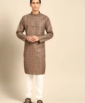 Men Ethnic Motifs Printed Zari Sequinned Regular Kurta with Churidar