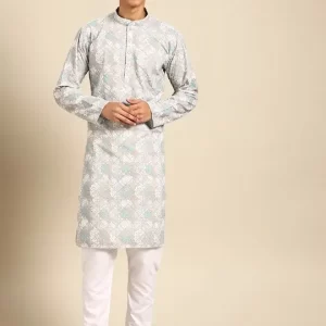 Men Ethnic Motifs Embroidered Regular Pure Cotton Kurta with Churidar