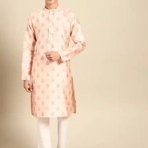 Peach-coloured printed Kurta with Pyjamas