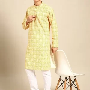 Men Ethnic Motifs Embroidered Regular Sequinned Pure Cotton Kurta with Churidar