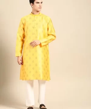 Ethnic Motifs Woven Design Mandarin Collar Straight Kurta