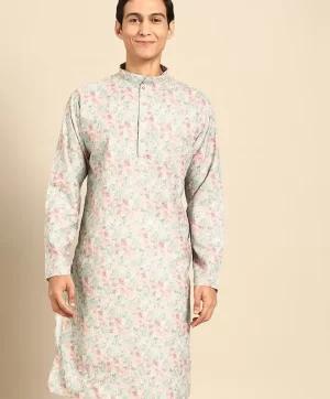 Abstract Printed Mandarin Collar Long Sleeve Straight Kurta