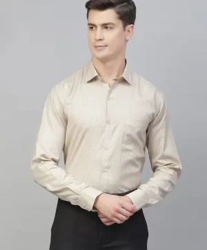 Men Beige Smart Striped Formal Shirt