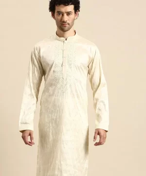 Embroidered Mandarin Collar Straight Kurta