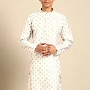 Ethnic Motifs Printed Mandarin Collar Long Sleeves Straight Kurta