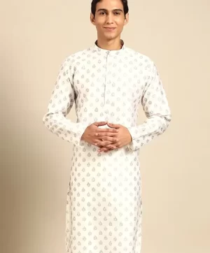 Ethnic Motifs Printed Mandarin Collar Long Sleeves Straight Kurta