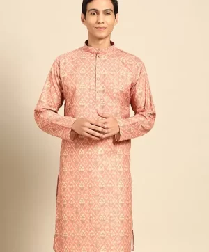 Ethnic Motifs Printed Mandarin Collar Long Sleeves Straight Kurta