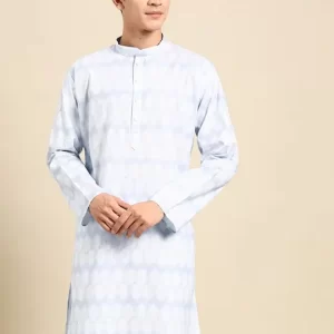 Geometric Printed Mandarin Collar Pure Cotton Straight Kurta