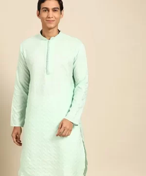 Geometric Woven Design Mandarin Collar Straight Kurta