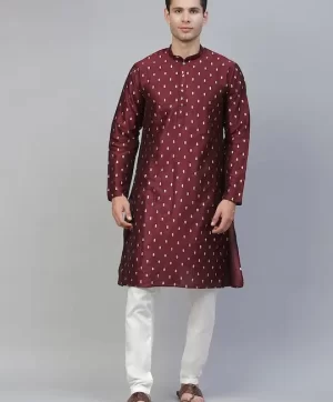 Men Brown Geometric Printed Kurta