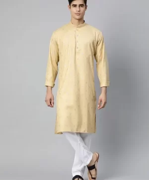 Men Beige Ethnic Motifs Straight Cotton Kurta