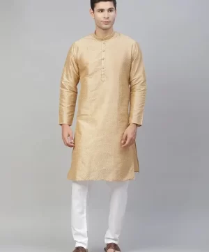 Men Beige Printed Kurta with Pyjamas