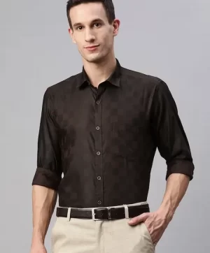 Men Brown Checked Smart Formal Shirt