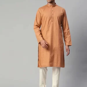 Men Copper-Toned & White Checked Pure Cotton Kurta with Pyjamas