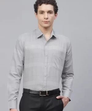 Men Grey Smart Fit Checked Formal Shirt