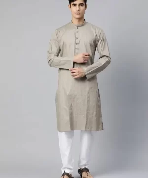 Men Grey Solid Pure Cotton Kurta with Pyjamas